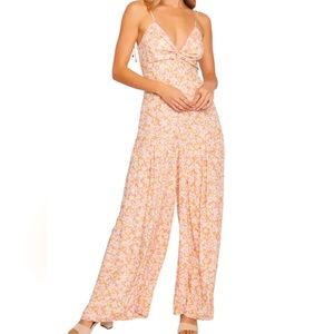 Lost + Wander Women’s Daisies Wide Leg Jumpsuit Orange/White. Size Medium.